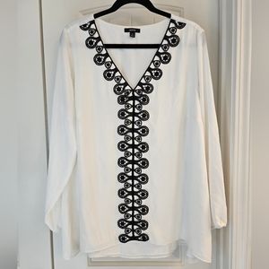 Alfani White with Black Crochet-Trim / Lace Blouse, 2X